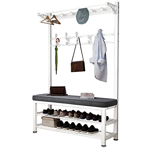 IMYOGI Exquisiter Kleiderständer aus Metall, Garderobenständer mit Kleiderstange und Bank mit Regalen, mit Haken, für Flur, Schlafzimmer, Wohnmöbel, einfach zu montieren, 100 x 33 x 172 cm (B 100). von IMYOGI