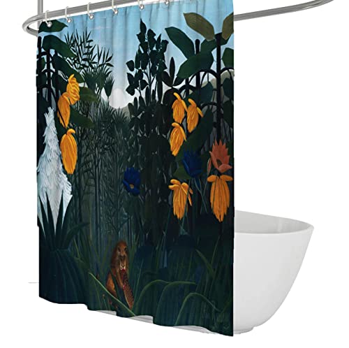 IMYOGI Exquisiter exotischer waldgrüner Duschvorhang, tropischer Dschungel, Bananenbäume, Tier-Nachtansicht, Badevorhang, wasserdichter Stoff, Duschvorhang 120 x 200 von IMYOGI