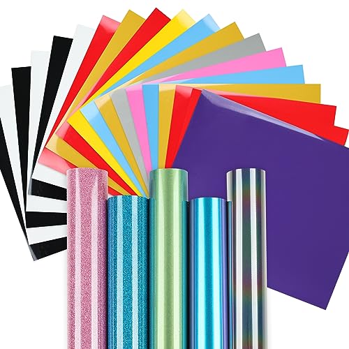 IModeur 24 Blatt Plotterfolie Textil - (Enthält 2 Blatt Chamäleon & 2 Blatt Glitzer & 1 Blatt reflektierend) 30,5 x 25,4 cm Flexfolie Plotter Textil für Cricut Maker, Kleidung, Hosen, andere Stoffe von IModeur