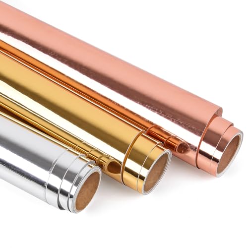 IModeur 30,5 x 300 cm Vinylfolie Plotter Gold Glänzendes und Silber Glänzendes, Rosegold - 3 Rolle Plotterfolie Vinyl Selbstklebend für Tassen, Wohnkultur, Personalisierte Geschenke von IModeur