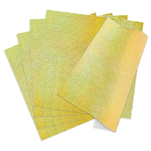 IModeur 5 Blatt Vinylfolie Plotter Schimmern Gelb - Plotterfolie selbstklebend Vinyl, Glitzer Plotterfolie Vinyl für Cricut, Silhouette Cameo, die meisten Schneidemaschine von IModeur