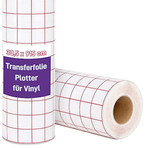 IModeur Transferfolie Plotter für Cricut - 30,5 x 915 cm Übertragungsfolie Rolle mit Rot Raster für Vinylfolie Plotter, Plotterfolie Vinyl, Schilder, Aufkleber, Autoaufkleber von IModeur