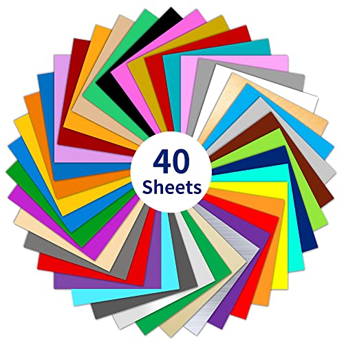 IModeur Vinyl-Blätter mit permanenter selbstklebender Rückseite (40 Packungen, 30,5 x 30,5 cm) – 40 verschiedene glänzende Farben, selbstklebende Vinylfolien für alle Arten von Schneidemaschinen von IModeur
