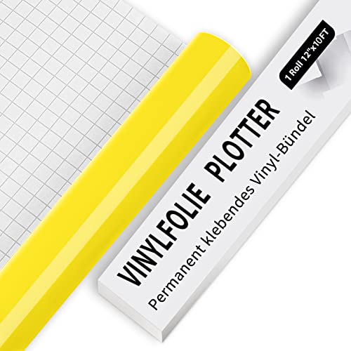 IModeur Vinylfolie Plotter - 30,5 x 305 cm Glänzend Gelb Plotterfolie selbstklebend Vinyl, Gelb Plotterfolie Vinyl Für Cricut, Silhouette Cameo, die meisten Schneidemaschine von IModeur