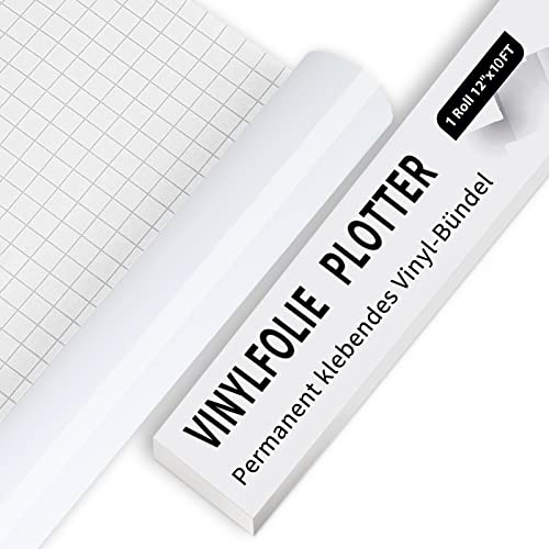 IModeur Vinylfolie Plotter - 30,5 x 305 cm Glänzend Weiß Plotterfolie selbstklebend Vinyl, Weiß Plotterfolie Vinyl Für Cricut, Silhouette Cameo, die meisten Schneidemaschine von IModeur