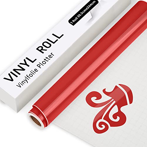 IModeur Vinylfolie Plotter Rot, 30.5cm x 244 cm Glänzend Rot Plotterfolie Vinyl für Cricut, Silhouette Cameo, die meisten Schneidemaschine von IModeur