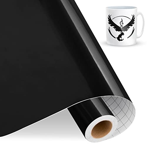 IModeur Vinylfolie Plotter Schwarz, 30.5cm x 457.5 cm Glänzend Schwarz Plotterfolie selbstklebend Vinyl, Schwarz Plotterfolie Vinyl für Cricut, Silhouette Cameo, die meisten Schneidemaschine von IModeur