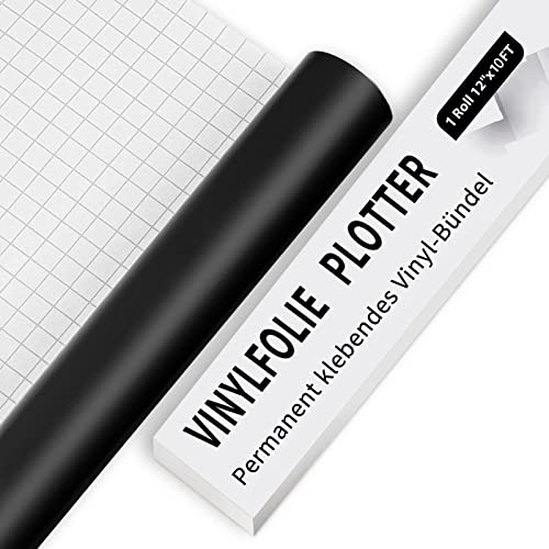 IModeur Vinylfolie Plotter - 30,5 x 305 cm Matt Schwarz Plotterfolie selbstklebend Vinyl, Schwarz Plotterfolie Vinyl Für Cricut, Silhouette Cameo, die meisten Schneidemaschine von IModeur
