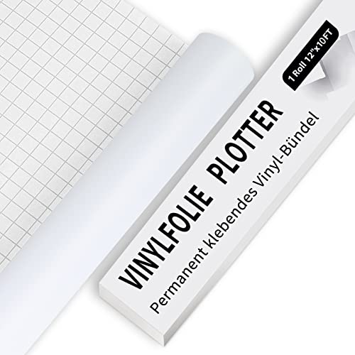 IModeur Vinylfolie Plotter - 30,5 x 305 cm Matt Weiß Plotterfolie selbstklebend Vinyl, Weiß Plotterfolie Vinyl Für Cricut, Silhouette Cameo, die meisten Schneidemaschine von IModeur