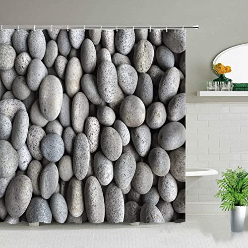 INAAYO 3D Duschvorhang 120x180 Stein Duschvorhänge Antischimmel Wasserdicht Badevorhang Stein Duschrollo für Badewanne Dusche Shower Curtains, 8 Duschvorhang Ringe von INAAYO