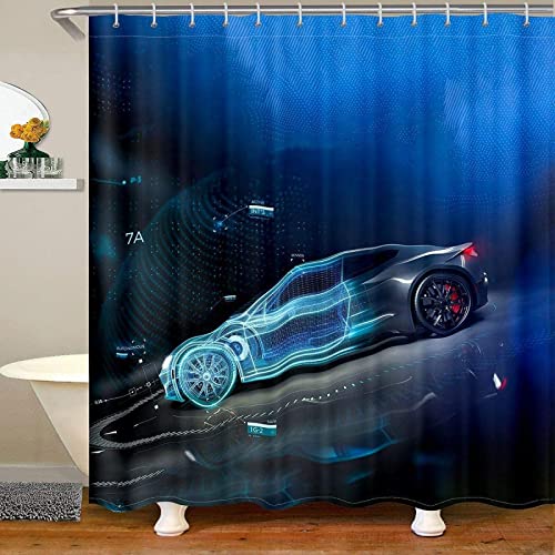 INAAYO 3D Duschvorhang 120x200 Auto Duschvorhänge Antischimmel Wasserdicht Badevorhang Auto Duschrollo für Badewanne Dusche Shower Curtains, 8 Duschvorhang Ringe von INAAYO