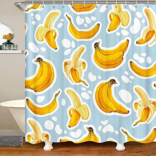 INAAYO 3D Duschvorhang 180x200 Banane Duschvorhänge Antischimmel Wasserdicht Badevorhang Banane Duschrollo für Badewanne Dusche Shower Curtains, 12 Duschvorhang Ringe von INAAYO