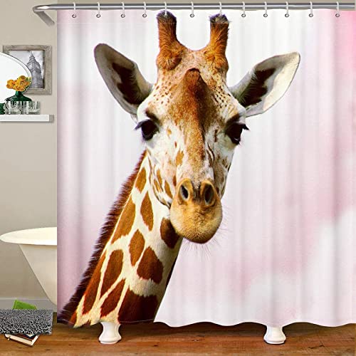 INAAYO 3D Duschvorhang 180x200 Giraffe Duschvorhänge Antischimmel Wasserdicht Badevorhang Giraffe Duschrollo für Badewanne Dusche Shower Curtains, 12 Duschvorhang Ringe von INAAYO
