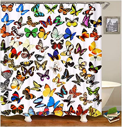 INAAYO 3D Duschvorhang 180x200 Schmetterling Duschvorhänge Antischimmel Wasserdicht Badevorhang Schmetterling Duschrollo für Badewanne Dusche Shower Curtains, 12 Duschvorhang Ringe von INAAYO
