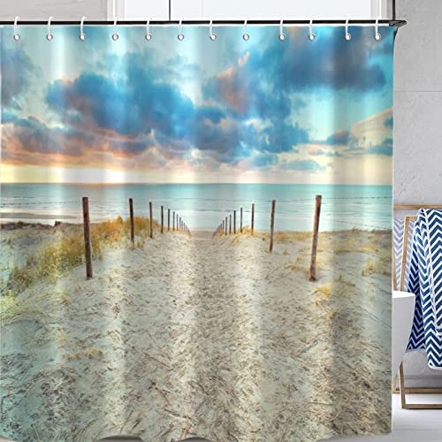 INAAYO 3D Duschvorhang 240x200 Meerblick Duschvorhänge Antischimmel Wasserdicht Badevorhang Meerblick Duschrollo für Badewanne Dusche Shower Curtains, 12 Duschvorhang Ringe von INAAYO