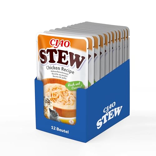 INABA Ciao Stew Katzenfutter Nass 86% Feuchtigkeit und Vitamin E, Premium Katzensuppe mit Huhn 40 g (12er Pack), 100% natürliches Fleisch, Getreidefrei, Zuckerfrei von INABA