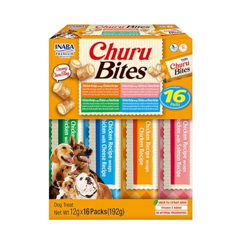 INABA Churu Bites Snacks für Hunde, Hühnerleckereien in 4 Sorten von Geschmacksrichtungen – 16 Sticks x 12 g – Leckere Leckereien für weiche und leckere Hunde – Hundefutter ohne Konservierungsstoffe INABA Churu Bites Snacks für Hunde, Hühnerleckereien in 4 Sorten von Geschmacksrichtungen – 16 Sticks x 12 g – Leckere Leckereien für weiche und leckere Hunde – Hundefutter ohne Konservierungsstoffe von INABA