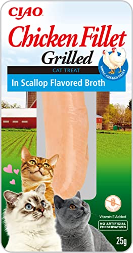 INABA Chicken Fillet Grilled Katzen Leckerlies mit 92% Hühnerfleisch, eine einzige Proteinquelle, Katzenleckerlis ohne Nebenerzeugnisse, ohne Zucker, der Beste Hühnchen-Snack für Katzen 25g von INABA