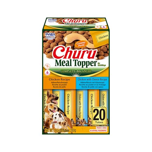 INABA Churu Meal Topper, cremiger Hundesnack mit Huhn und Käse – 20 Sticks x 14 g – Gewürz für Trockenfutter – Snacks für Hunde ohne Konservierungsstoffe oder künstliche Farbstoffe, grainfrei von INABA