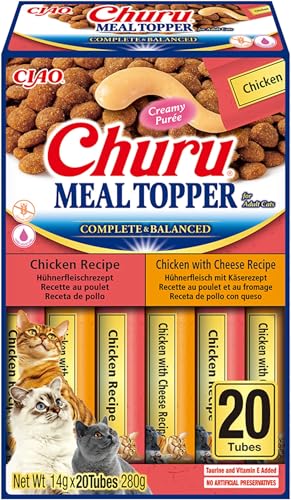 INABA Churu Meal Topper Premium Gesunde Katzenleckerlis, Huhn Variety mit Taurin, Grüntee-extrakt, Multi Vitamine und Mineralien 20 x 14 g | Besten Katzenleckerlis für die Gesundheit Ihrer Katze von INABA
