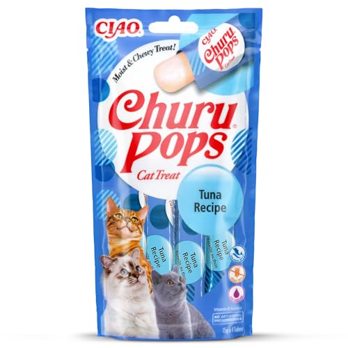 INABA Churu Pops Reich an Hühnerfleisch & Thunfisch Katzenleckerlis | Getreidefrei, Zuckerfrei, Keine Nebenerzeugnisse, 88% Feuchtigkeit, nur 7 kcal pro Tube, Premium Katzensnacks 60 g (1er Pack) von INABA