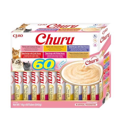 INABA Churu Katzenleckerlis Keine Nebenerzeugnisse Creamy Snack, Variety Box mit Thunfisch | Getreidefrei, Zuckerfrei, Kalorienarm, 100% natürliches Fleisch, Premium Katzen Leckerlies aus Japan von INABA