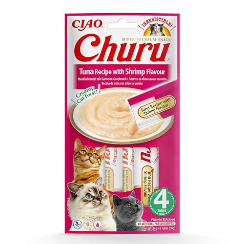 INABA Churu Püree Katzensnacks - Katzenpaste zum Füttern aus der Hand - Katzensticks mit Thunfisch & Garnelen - 4 Sticks x 14 g INABA Churu Püree Katzensnacks - Katzenpaste zum Füttern aus der Hand - Katzensticks mit Thunfisch & Garnelen - 4 Sticks x 14 g von INABA