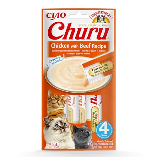 INABA Churu Püree Katzensnacks - Katzenpaste zum Füttern aus der Hand - Katzensticks mit Thunfisch & Rindfleisch - 4 Sticks x 14 g INABA Churu Püree Katzensnacks - Katzenpaste zum Füttern aus der Hand - Katzensticks mit Thunfisch & Rindfleisch - 4 Sticks x 14 g von INABA