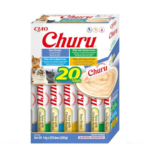 INABA Churu Katzenleckerlis Keine Nebenerzeugnisse Creamy Snack, Variety Box mit Thunfisch | Getreidefrei, Zuckerfrei, Kalorienarm, 100% natürliches Fleisch, Premium Katzen Leckerlies 280 g von INABA