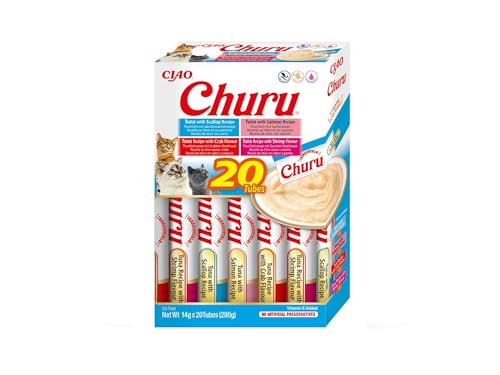 INABA Churu Katzenleckerlis Keine Nebenerzeugnisse Creamy Snack, Variety Box mit Thunfisch & Meeresfrüchte | Getreidefrei, Zuckerfrei, 100% natürliches Fleisch, 14g x 20Tubes (280g) von INABA