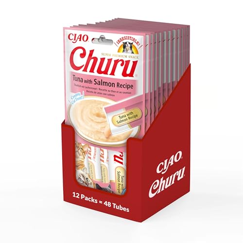 INABA Churu Puree Katzenleckerlis Creamy Snacks, Hochwertige Proteine mit Lachs 56 g (12er Pack), Katzensnacks in Premium Qualität von INABA