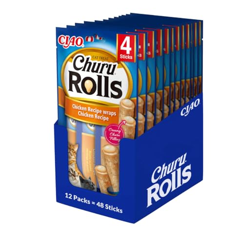 INABA Churu Rolls mit 59% Hühnerfleisch und 16% Thunfisch Katzenleckerlis | Getreidefrei, Zuckerfrei, Keine Nebenerzeugnisse Katzensnacks | Perfekt zum Verstecken von Tablette 40 g (12er Pack) von INABA