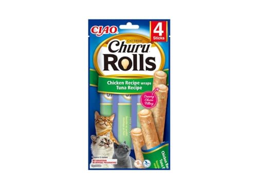 INABA Churu Rolls Keine Nebenerzeugnisse mit 40% Hühnerfleisch und 33% Thunfisch Katzen Leckerlies, Getreidefrei, Zuckerfrei, Perfekt zum Verstecken von Tablette 40 g (1er Pack) Katzensnacks aus Japan von INABA