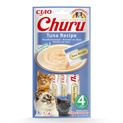 INABA Churu Cremige Katzen Leckerlies Cat Treats mit 30% Thunfisch, Hohe Feuchtigkeit, Nur 6 kcal pro Tube, Getreidefrei, Zuckerfrei, Kalorienarm, Premium Katzen Schleckies aus Japan 56 g (1er Pack) INABA Churu Cremige Katzen Leckerlies Cat Treats mit 30% Thunfisch, Hohe Feuchtigkeit, Nur 6 kcal pro Tube, Getreidefrei, Zuckerfrei, Kalorienarm, Premium Katzen Schleckies aus Japan 56 g (1er Pack) von INABA