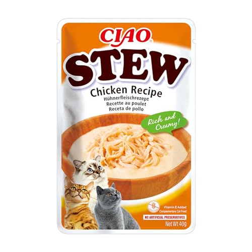 INABA Ciao Stew Katzenfutter Nass 86% Feuchtigkeit und Vitamin E, Premium Katzensuppe mit Huhn 40 g (1er Pack), 100% natürliches Fleisch, Getreidefrei, Zuckerfrei INABA Ciao Stew Katzenfutter Nass 86% Feuchtigkeit und Vitamin E, Premium Katzensuppe mit Huhn 40 g (1er Pack), 100% natürliches Fleisch, Getreidefrei, Zuckerfrei von INABA
