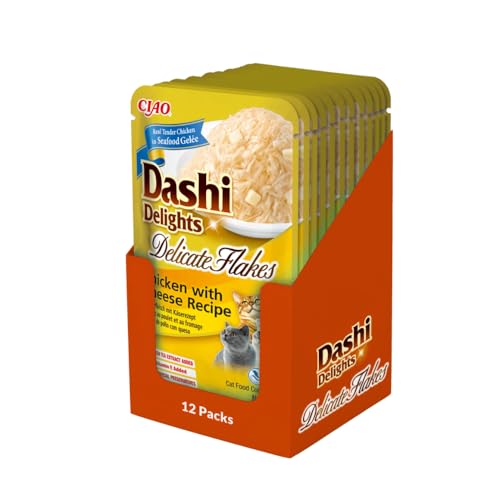 INABA Dashi Delights Katzenfutter Nass mit 43% Hühnerfleischflocken und 86% Feuchtigkeit | Getreidefrei, Zuckerfrei, Keine Nebenerzeugnisse | Premium Katzenleckerlis aus Japan 40 g (12er Pack) von INABA
