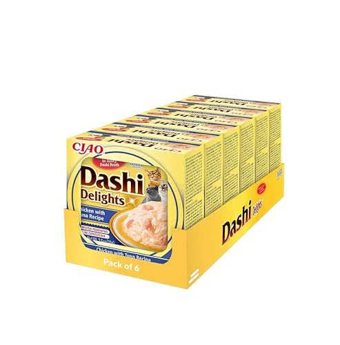 INABA Dashi Delights Katzenfutter Nass 100% Natürliches Hähnchenfleisch | Getreidefrei, Zuckerfrei, ohne künstliche Aromen, 86% Feuchtigkeit | Premium Katzen Leckerlies in Brühe 70 g (6er Pack) von INABA