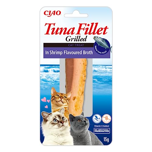 INABA Tuna Fillet Grilled Katzen Leckerlies mit 88% echtem Thunfisch, eine einzige Proteinquelle, Katzenleckerlis ohne Nebenerzeugnisse, ohne Zucker, der Beste Thunfisch-Snack für Katzen 15g von INABA