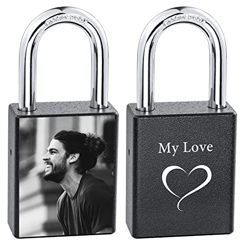 INBLUE Personalisiertes Liebesschloss, Individuelles Bild/Gravur, Foto für Paare, Freund, Freundin, Liebhaber, Aluminium, Erinnerung, Jahrestag, Valentinstag, Brücke, Vorhängeschloss mit Schlüssel von INBLUE