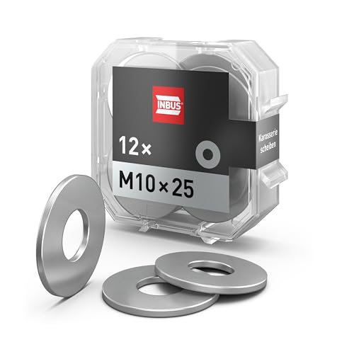 INBUS® 75008 Unterlegscheiben M10 x 25 (Karosseriescheibe, Edelstahl A2), 12 Stück — Metallscheiben für Schrauben, Muttern & Gewindestangen von INBUS