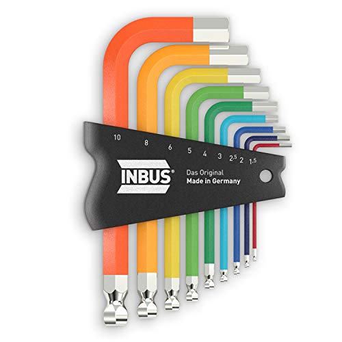 INBUS® 79870 Winkelschraubendreher Set 9tlg, 1.5–10mm, mit ColorGrip bunt & Kugelkopf — Made in Germany von INBUS
