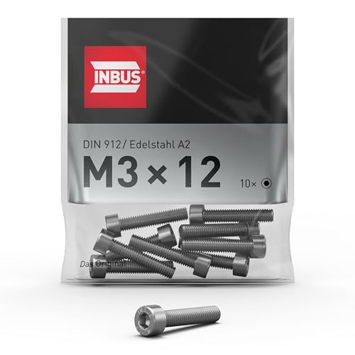 INBUS® Zylinderschrauben mit Innensechskant M 3 x 12 (DIN 912 / ISO 4762, Edelstahl A2), 10 Stück — Das Original von INBUS