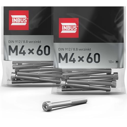 INBUS® Zylinderschrauben mit Innensechskant M 4 x 60 mm (DIN 912/ ISO 4762, 8.8 Verzinkt), 20 Stück — Das Original von INBUS