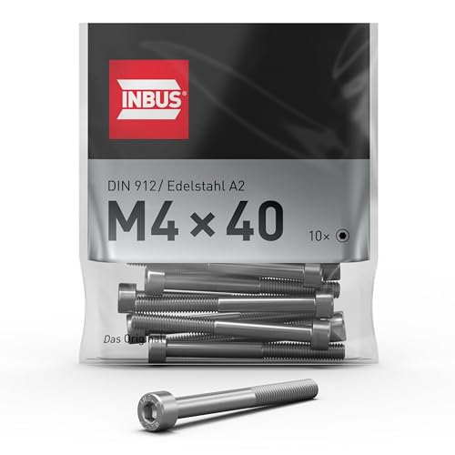 INBUS® Zylinderschrauben mit Innensechskant M 4 x 40 (DIN 912 / ISO 4762, Edelstahl A2), 10 Stück — Das Original von INBUS