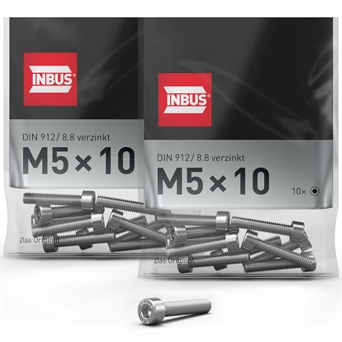 INBUS® Zylinderschrauben mit Innensechskant M 5 x 10 mm (DIN 912/ ISO 4762, 8.8 Verzinkt), 20 Stück — Das Original von INBUS