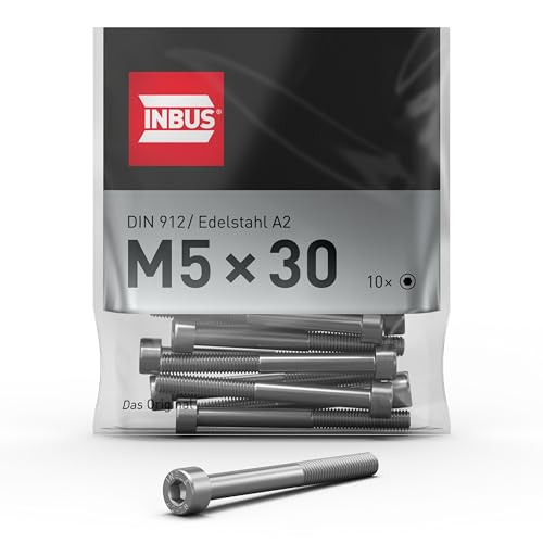 INBUS® Zylinderschrauben mit Innensechskant M 5 x 30 (DIN 912 / ISO 4762, Edelstahl A2), 10 Stück — Das Original von INBUS