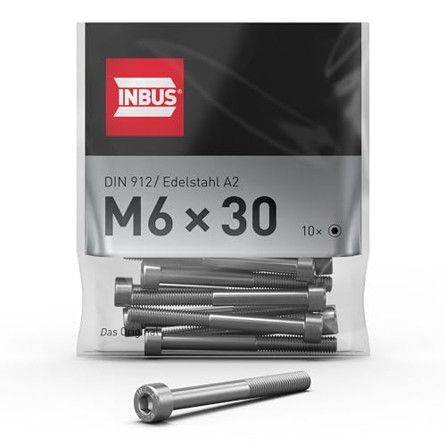 INBUS® Zylinderschrauben mit Innensechskant M 6 x 30 (DIN 912 / ISO 4762, Edelstahl A2), 10 Stück — Das Original von INBUS