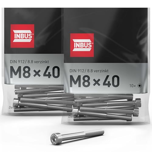 INBUS® Zylinderschrauben mit Innensechskant M 8 x 40mm (DIN 912/ ISO 4762, 8.8 Verzinkt), 20 Stück — Das Original von INBUS