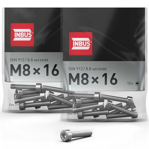 INBUS® Zylinderschrauben mit Innensechskant M 8 x 16 mm (DIN 912/ ISO 4762, 8.8 Verzinkt), 20 Stück — Das Original von INBUS