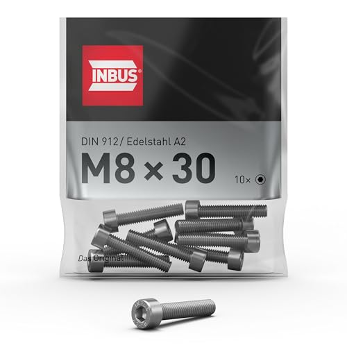 INBUS® Zylinderschrauben mit Innensechskant M 8 x 30 (DIN 912 / ISO 4762, Edelstahl A2), 10 Stück — Das Original von INBUS
